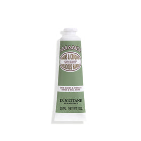 L'OCCITANE tube front view showing brand and almond hand cream benefits
