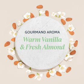 Close-up of L'OCCITANE label emphasizing almond ingredients and quality