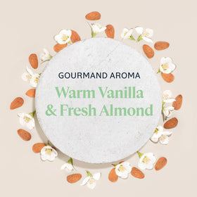 L'OCCITANE jar beside almonds evokes natural ingredients and gentle fragrance