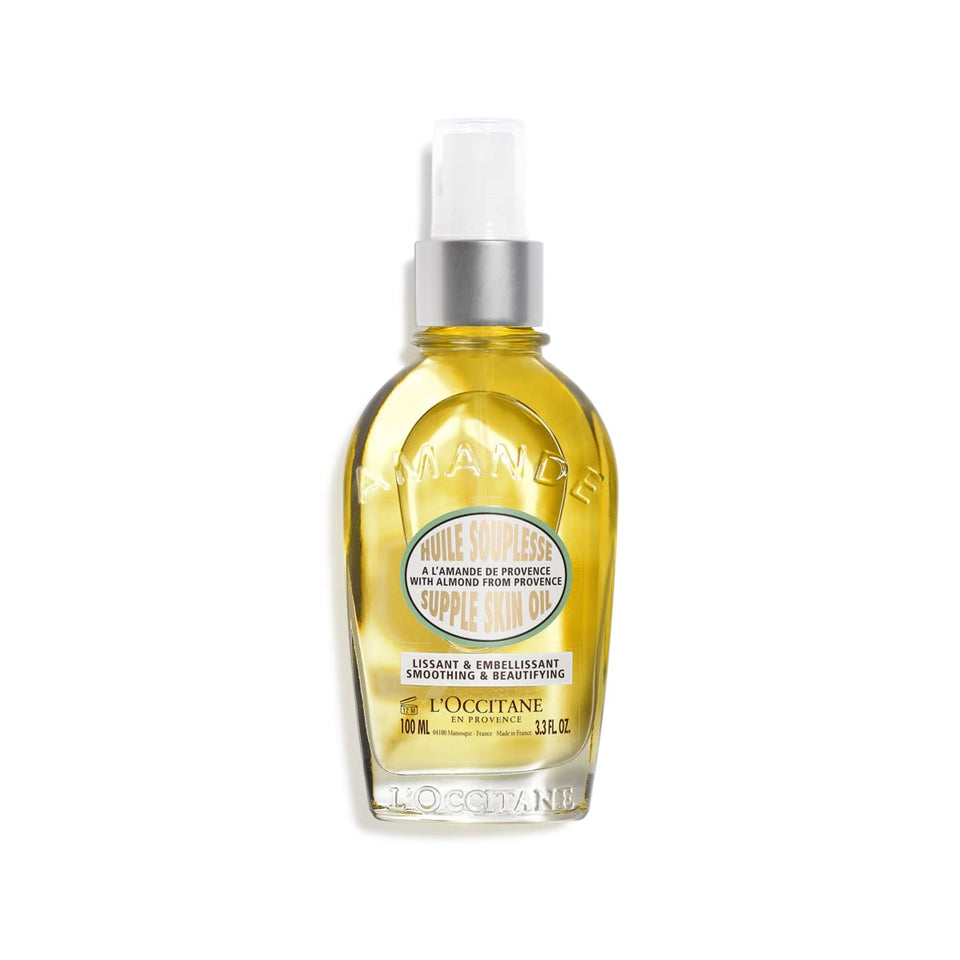 L'Occitane almond oil front bottle showing elegant packaging and nourishment