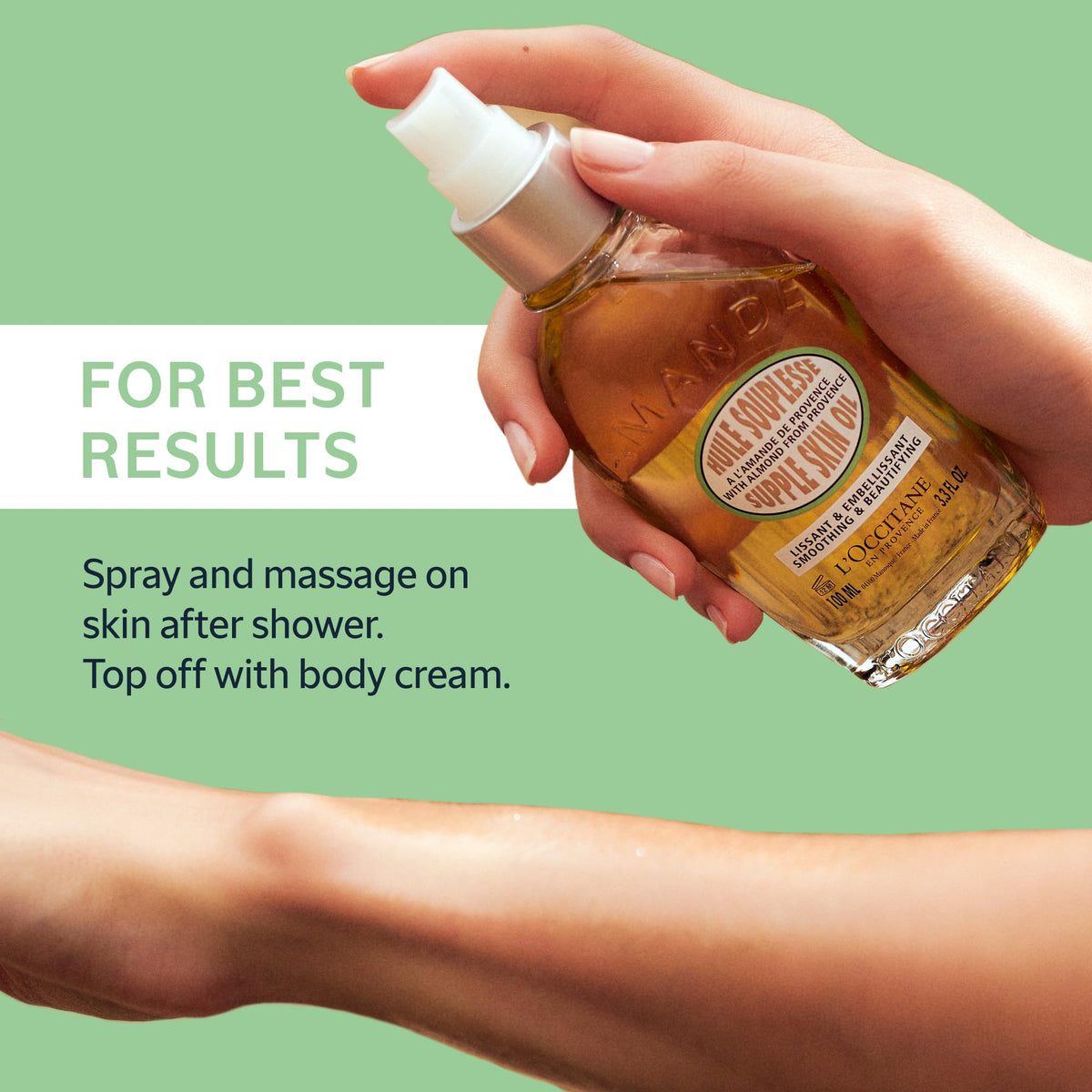 L'Occitane almond oil label detail highlighting product information and quality