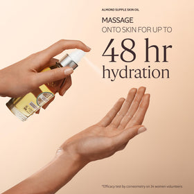 L'OCCITANE almond products in hand for scale to show travel-friendly sizes