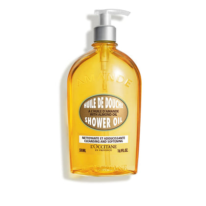 L'OCCITANE almond shower oil front bottle showing product and size benefits