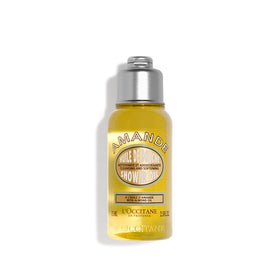 L'OCCITANE Almond Shower Oil front view showing compact travel bottle and benefits