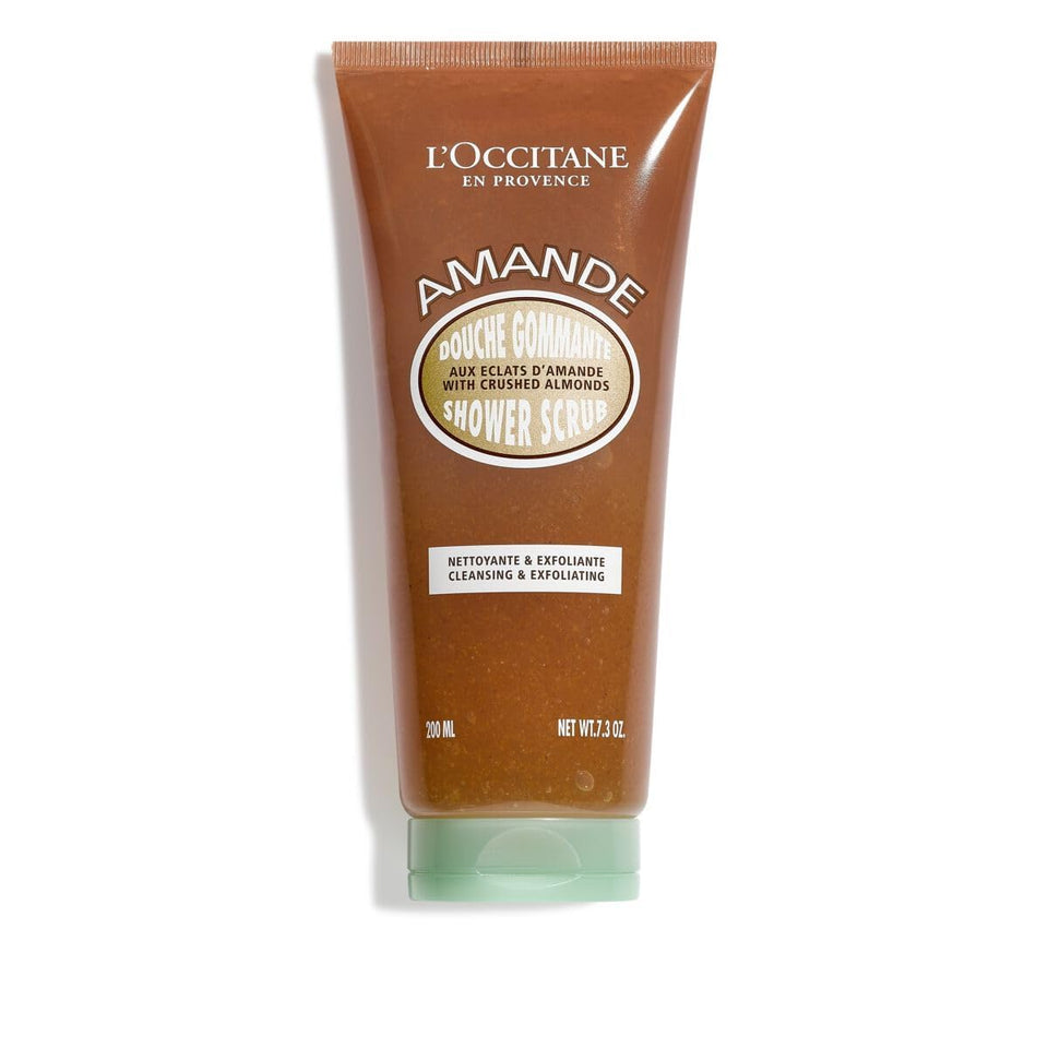 L'Occitane Almond Shower Scrub front tube showing label and design for easy identification