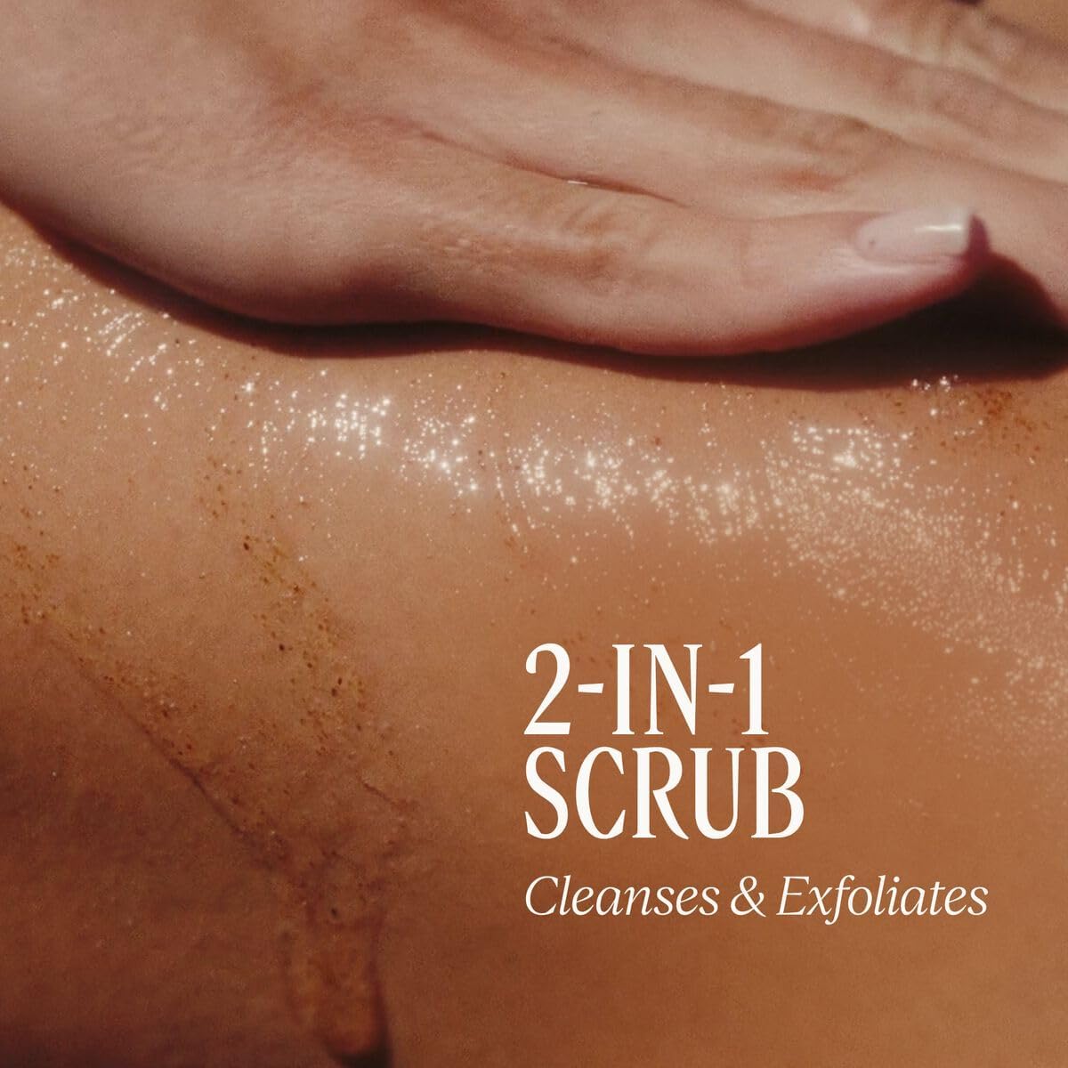 L'Occitane shower scrub gel on hand demonstrating application and quick cleansing benefit
