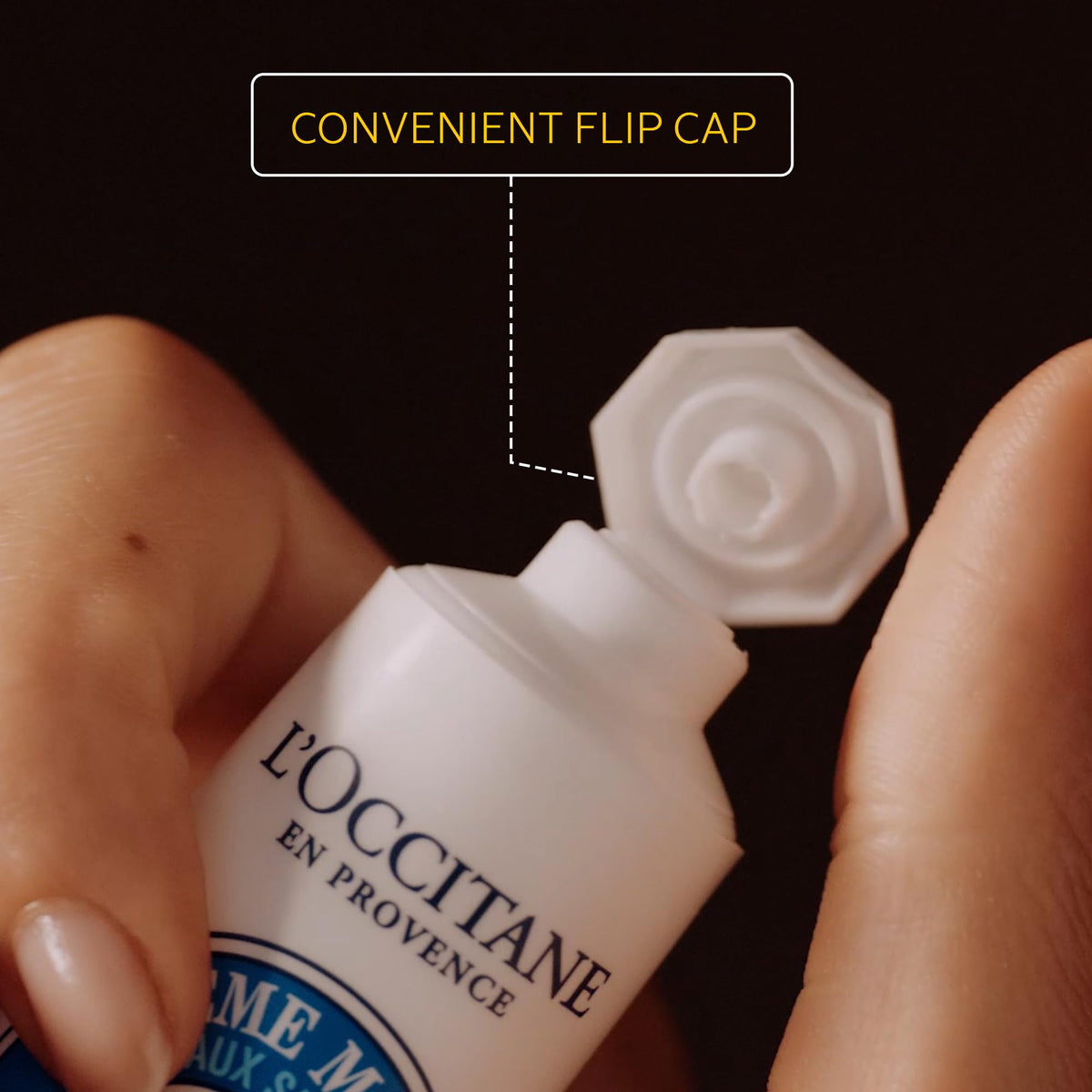 L'Occitane almond tube dispensing cream texture for silky soft skin benefit
