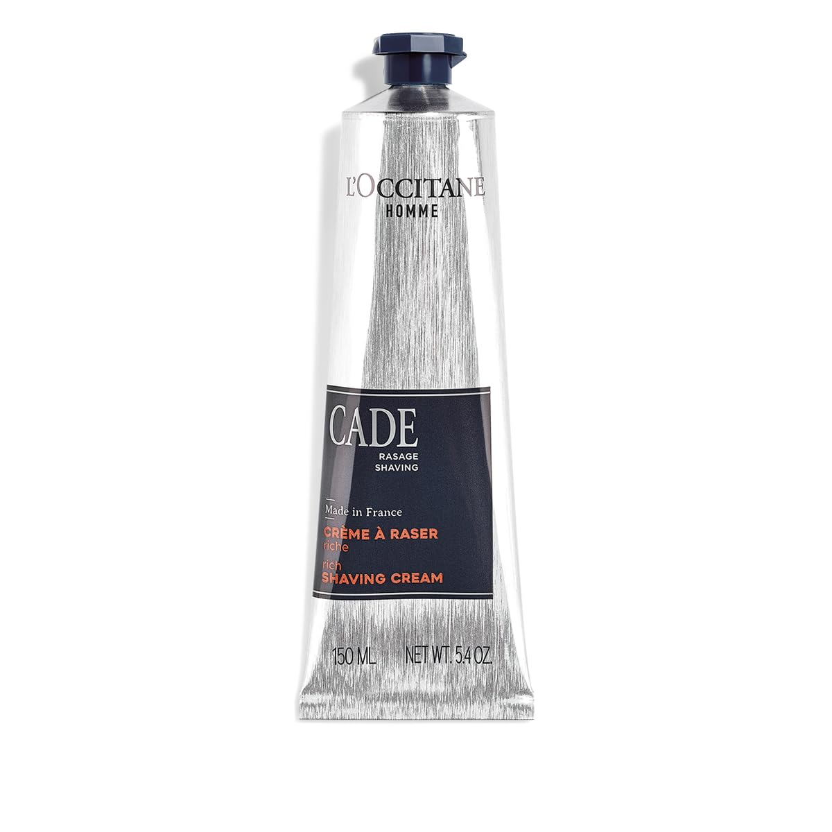 L'OCCITANE Cade shaving cream tube front view showing label and benefit