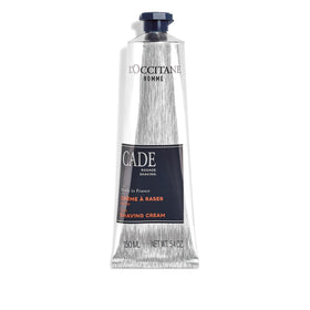L'OCCITANE Cade shaving cream tube front view showing label and benefit