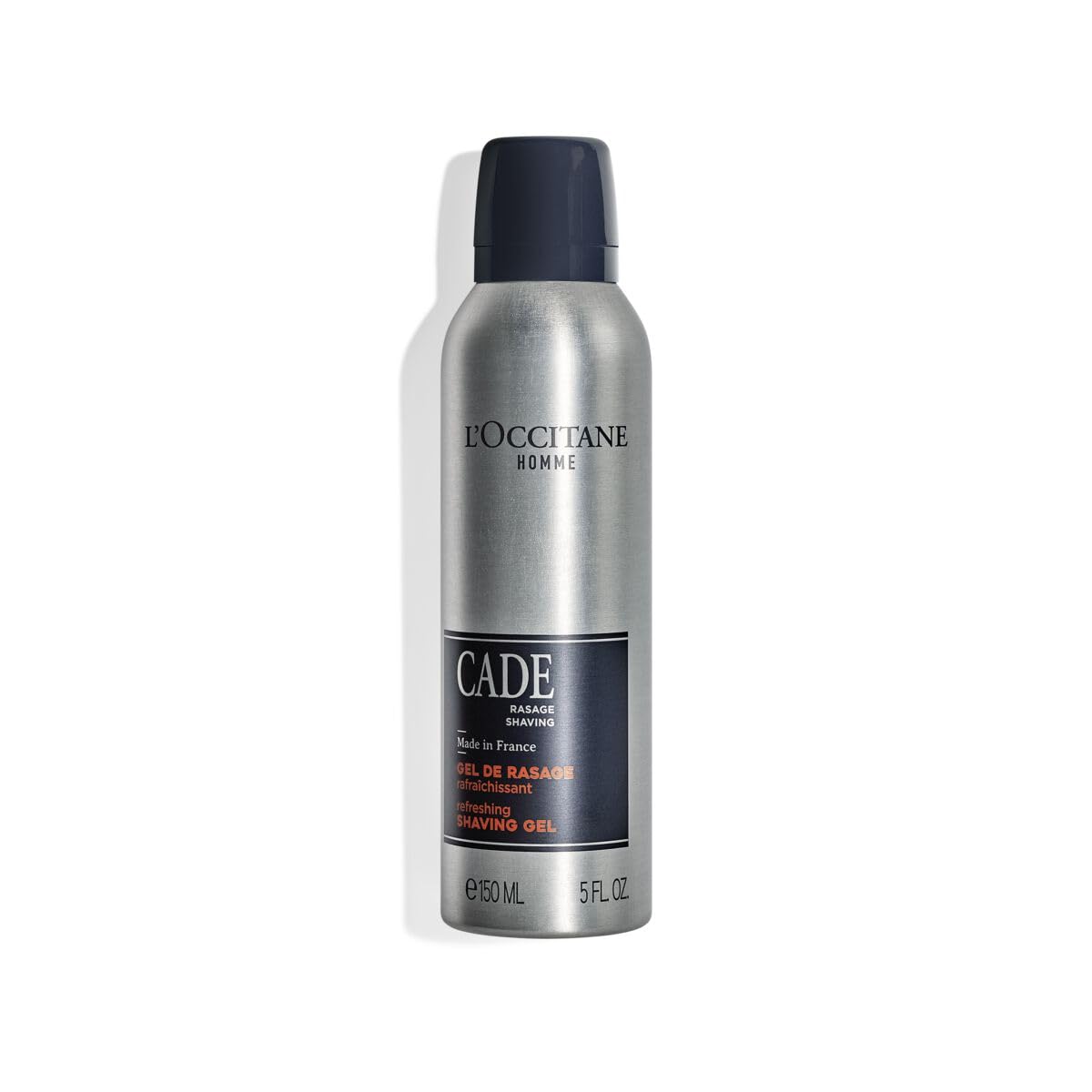 L'Occitane Cade shaving gel front packaging showing size and woody scent benefit