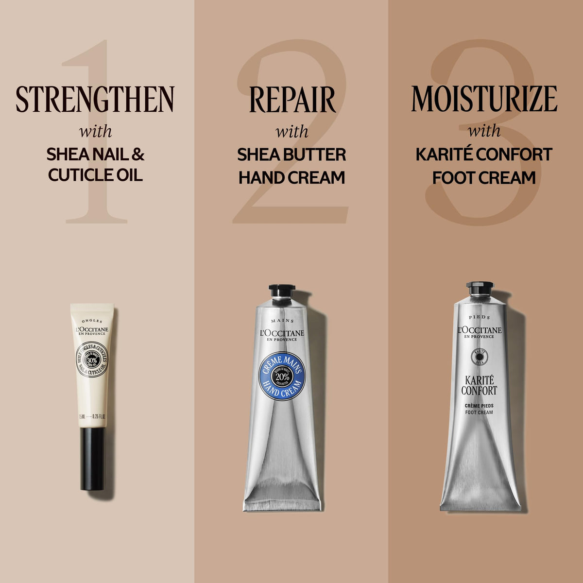 L'OCCITANE tube on bathroom shelf suggesting daily routine benefit