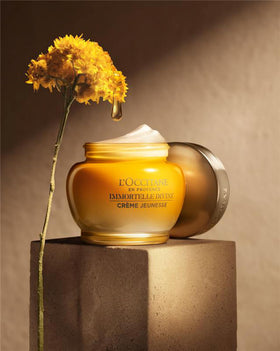 L'OCCITANE Immortelle Divine Cream cashmere texture close-up demonstrating smooth absorption