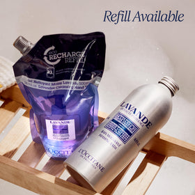 L'OCCITANE bottle beside ruler showing 16.9 fl oz size for scale benefit: accurate sizing