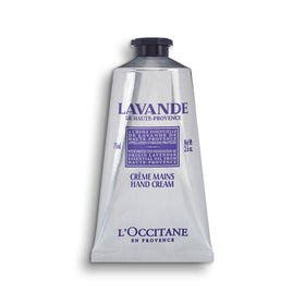 L'Occitane front tube view showing lavender hand cream packaging and portable size