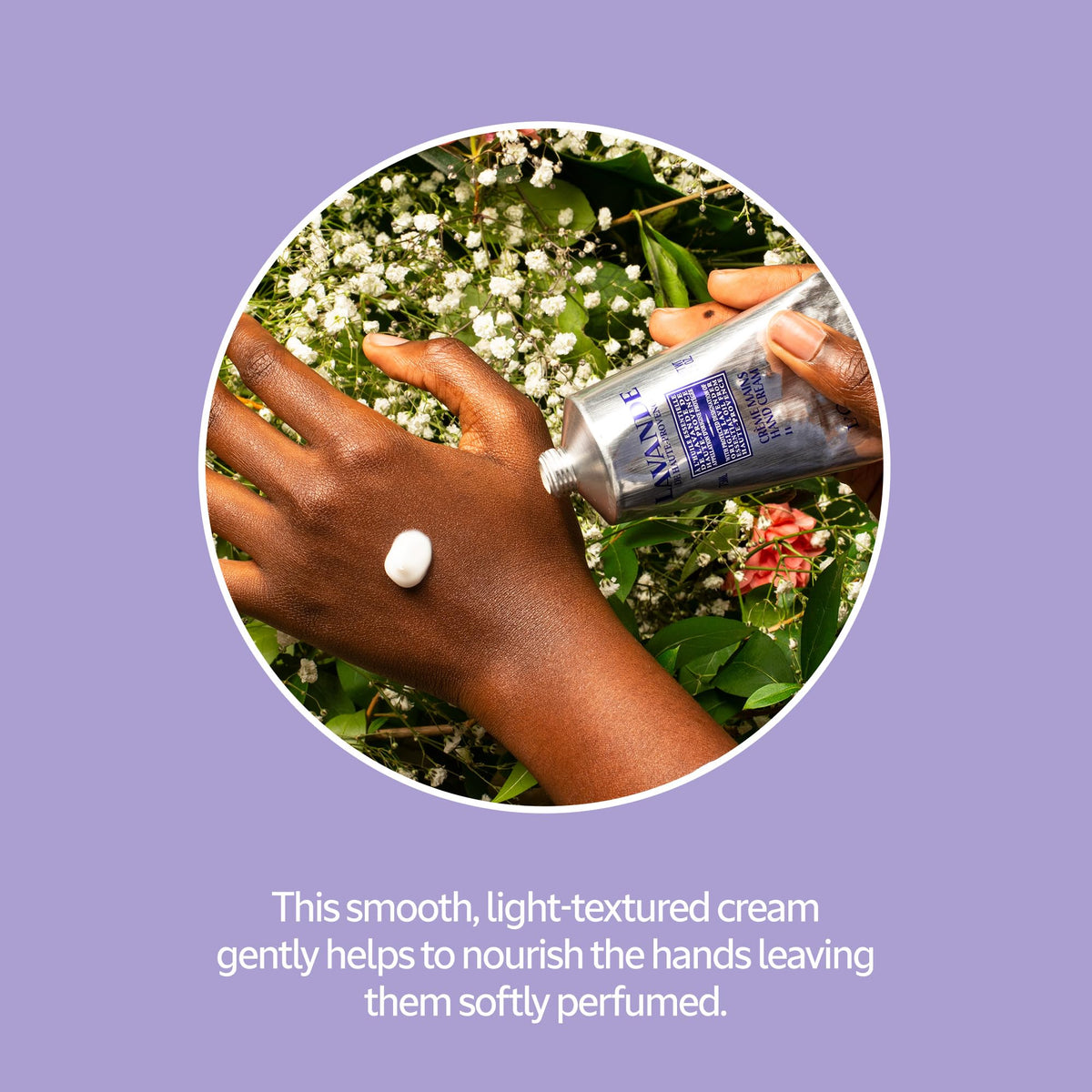 L'Occitane hand applying cream showing smooth spread and immediate comfort