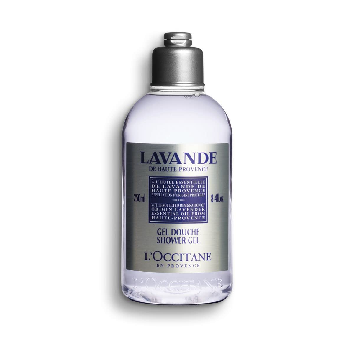 L'OCCITANE lavender shower gel front bottle shows calming scent and clean benefit