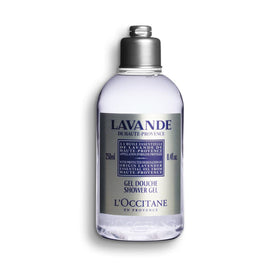 L'OCCITANE lavender shower gel front bottle shows calming scent and clean benefit