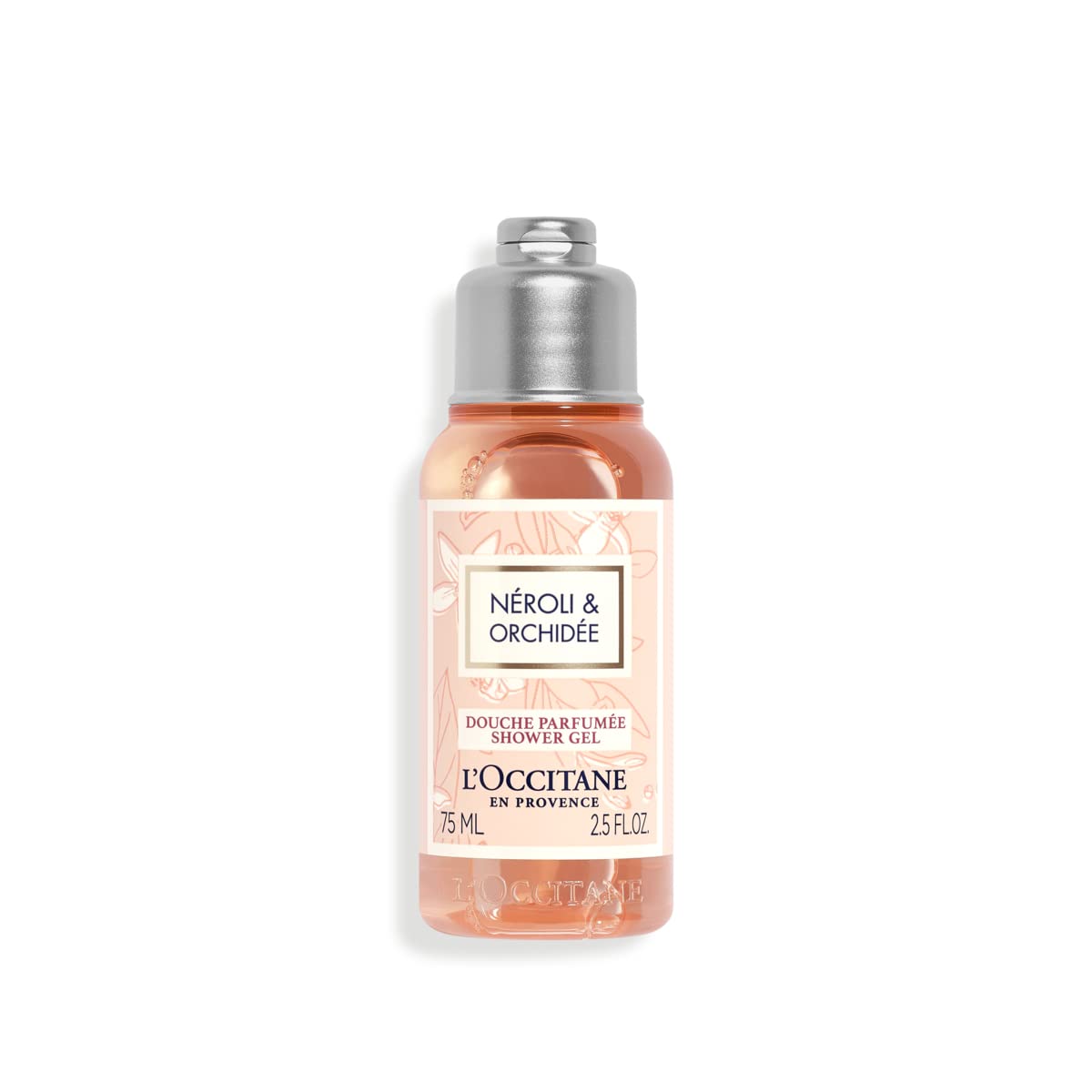 L'OCCITANE front packaging showing elegant neroli and orchid branding and travel size benefit