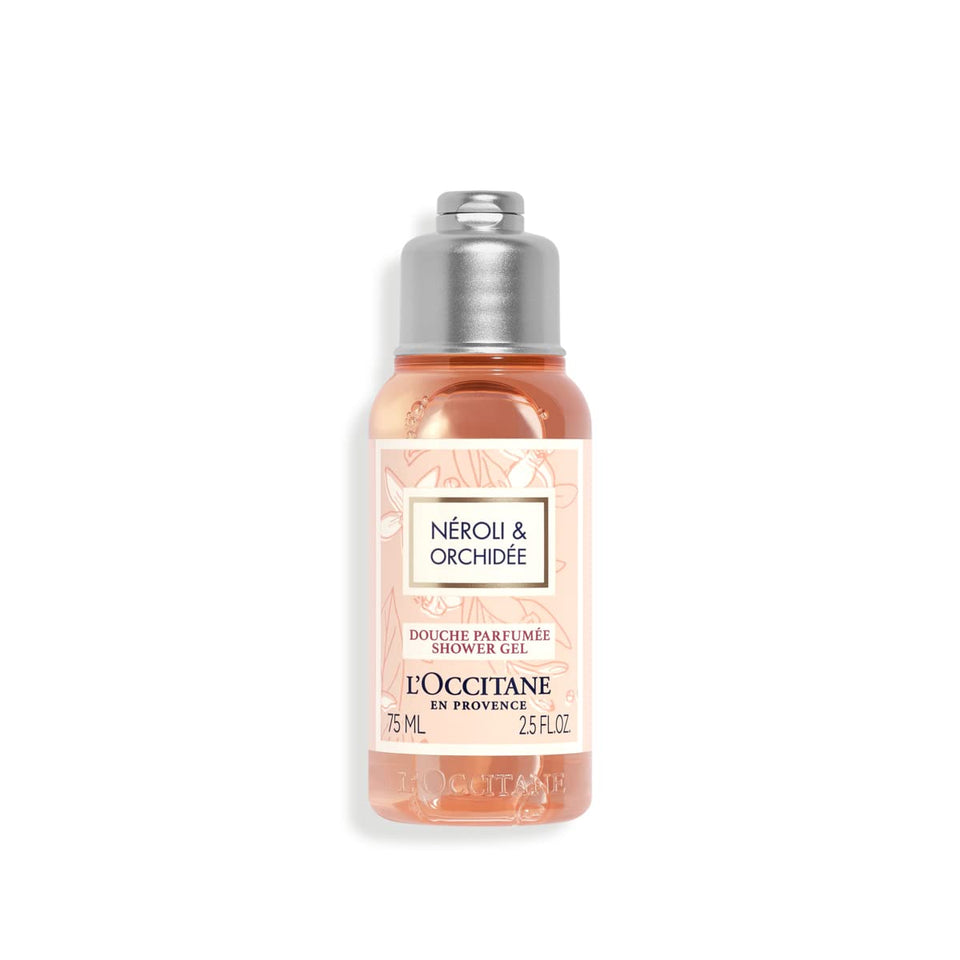 L'OCCITANE front packaging showing elegant neroli and orchid branding and travel size benefit