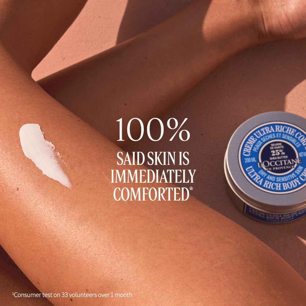 L'OCCITANE shea foot cream open jar showing thick balm for rough skin