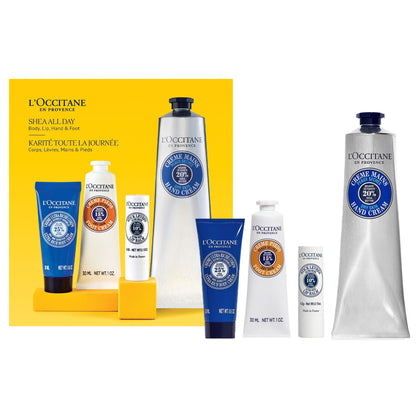 L'OCCITANE shea gift set front packaging showing complete kit for hydration