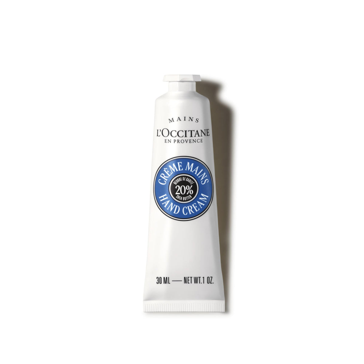 L'OCCITANE front tube view showing compact 1 oz travel friendly cream