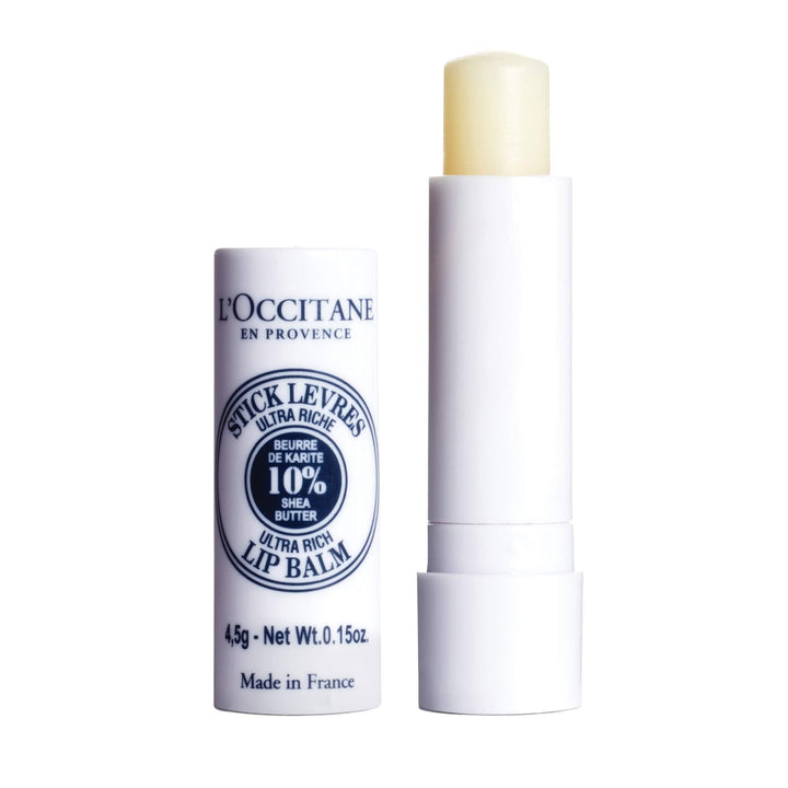 L'OCCITANE front packaging showing the shea butter lip balm and benefits