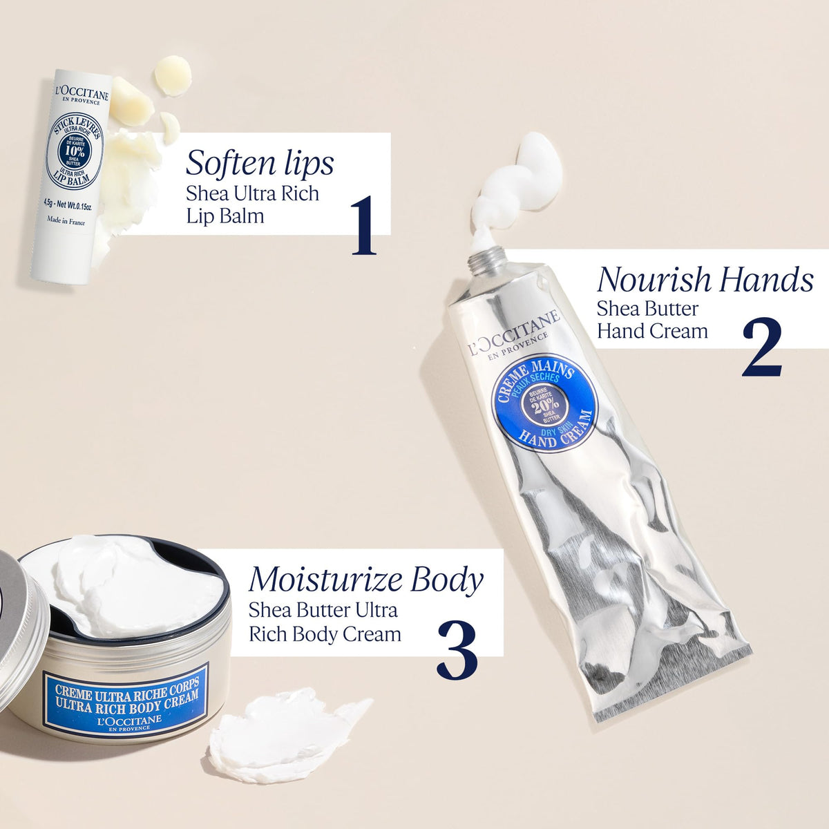 L'OCCITANE balm in hand for size and portability, convenient for travel