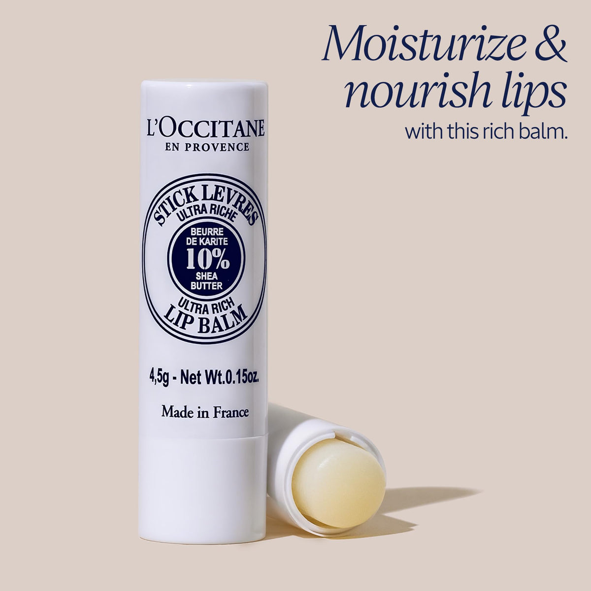 L'OCCITANE twist-up stick detail demonstrating smooth, easy application