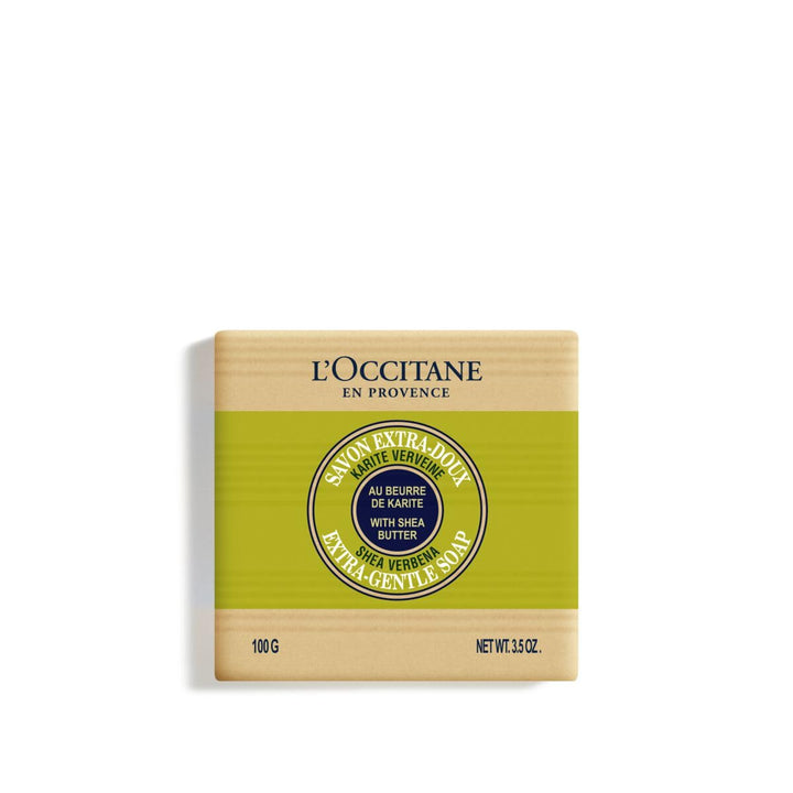 L'Occitane shea verbena soap front packaging showing product and label benefits