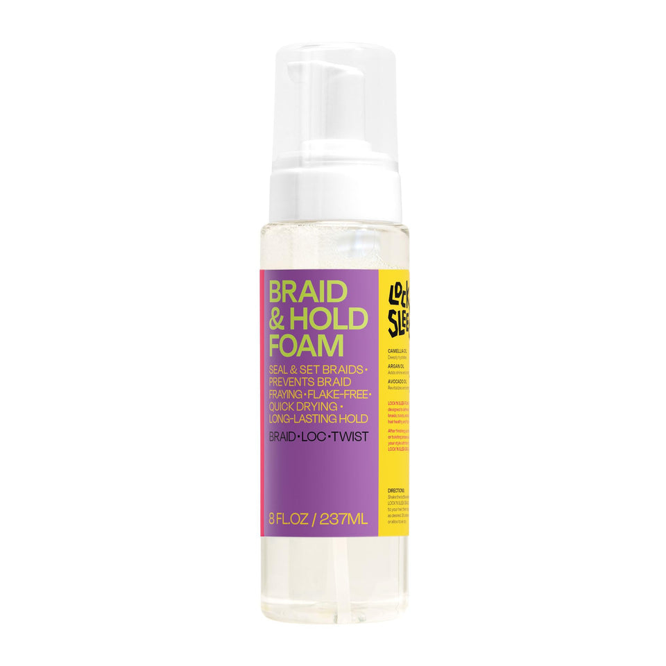 LOCK'N SLEEK front packaging showing 8 oz braid foam and benefits