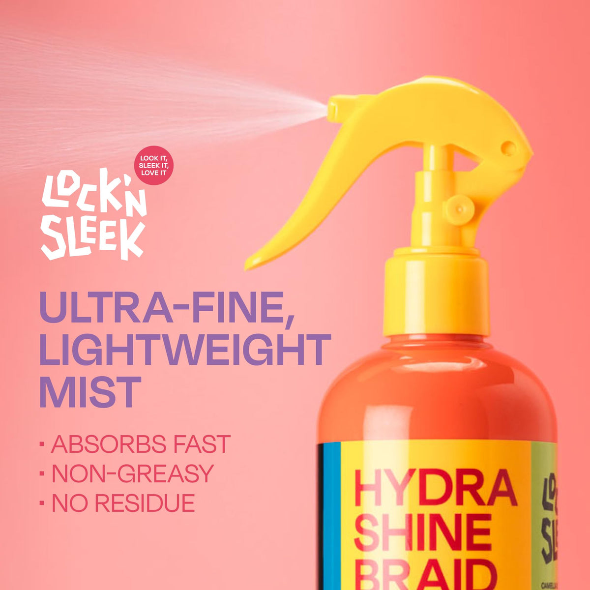 LOCK'N SLEEK close-up on braided hair texture showing added shine benefit