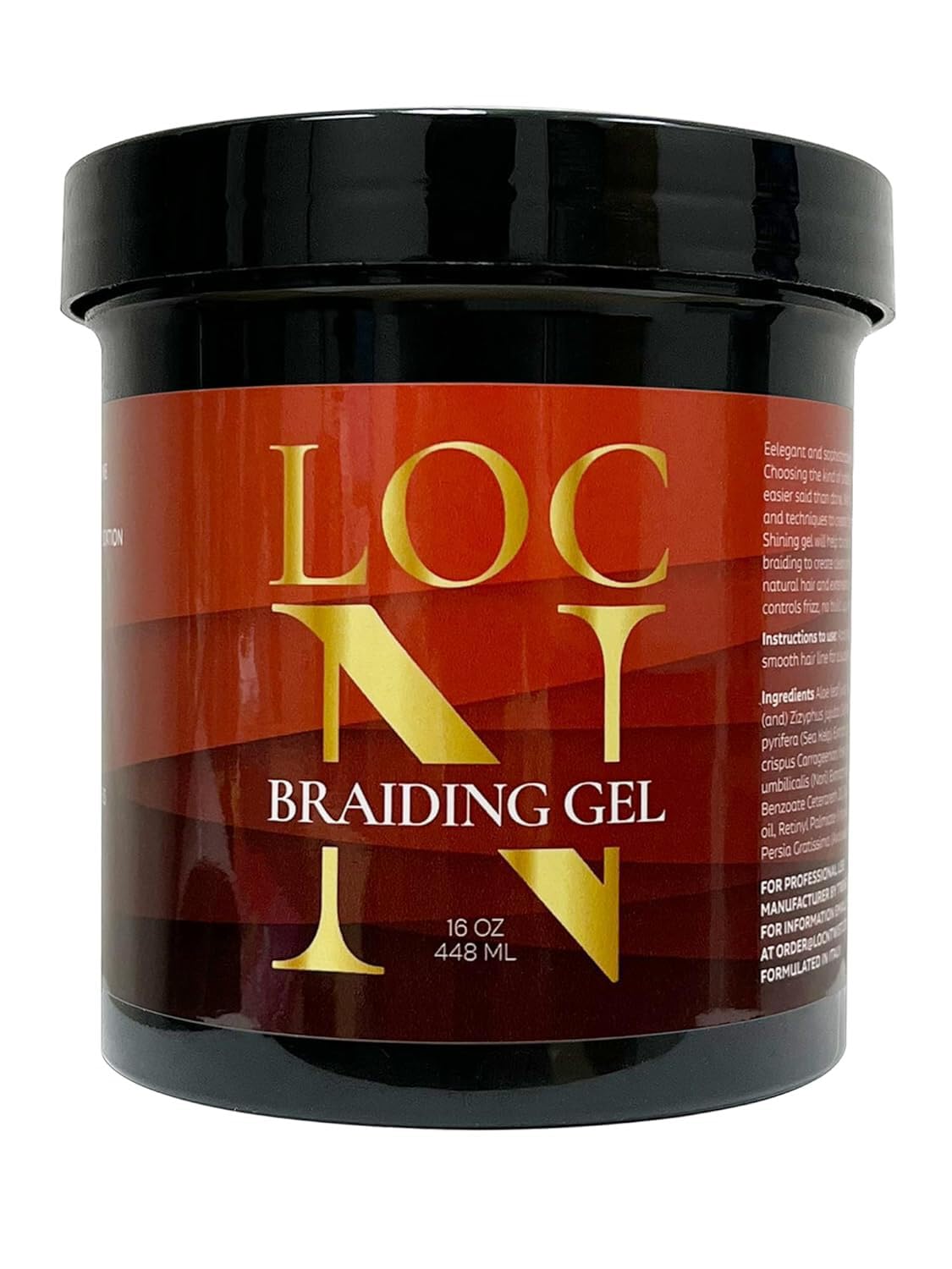 LOCN jar front view showing label and 16oz size, highlights strong hold