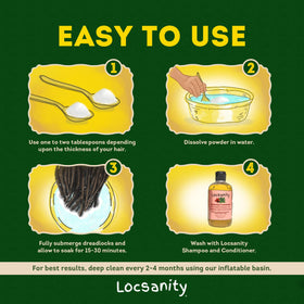 Locsanity soak applied to scalp demonstrating gentle detox