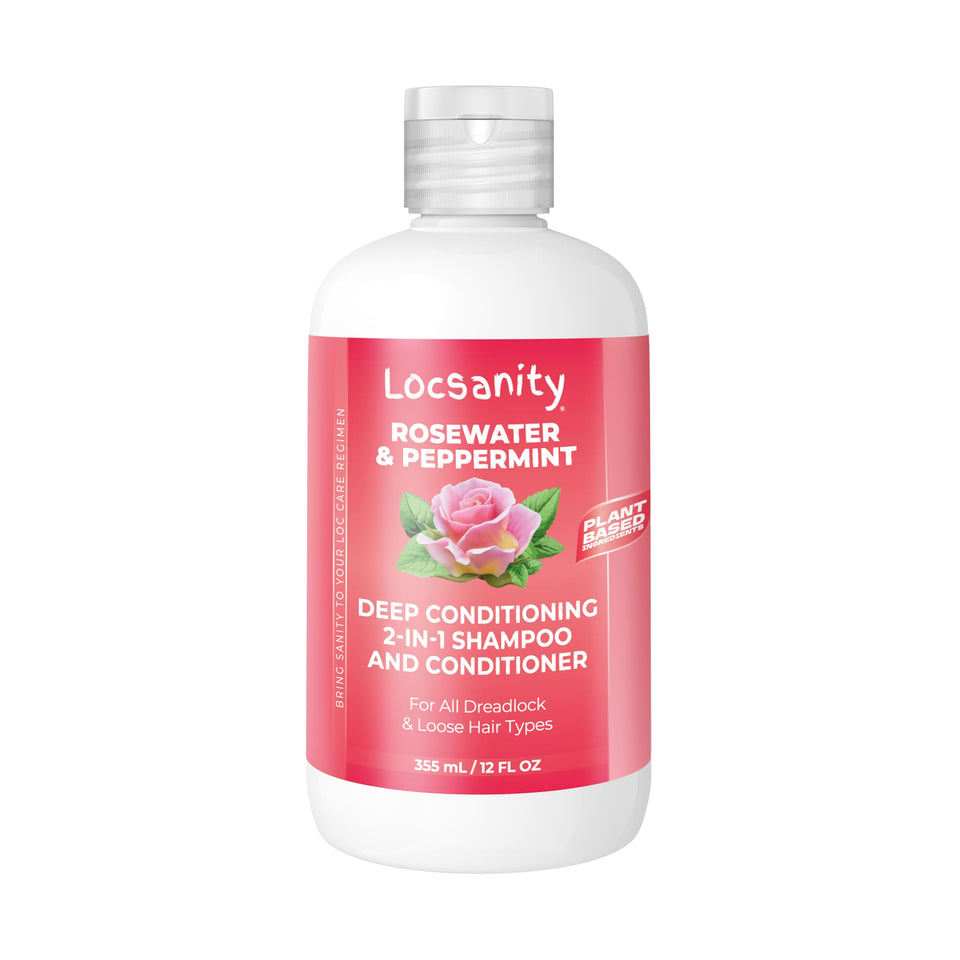 Locsanity front packaging 12 fl oz bottle showing product branding and benefit