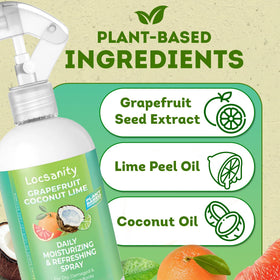 Locsanity ingredients display with rosewater and citrus illustrating natural hydration