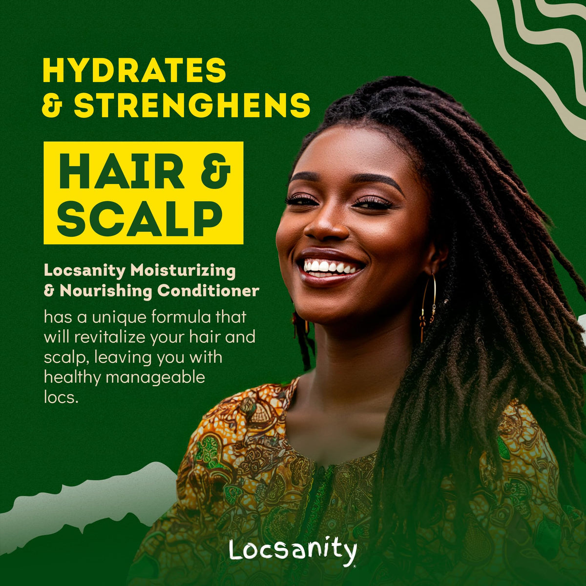 Locsanity label close-up listing rosewater and peppermint for scalp soothing