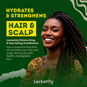 Locsanity label close-up listing rosewater and peppermint for scalp soothing