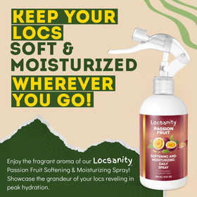 Hand holding Locsanity 8 fl oz bottle to show compact, travel-ready size