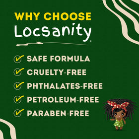 Locsanity container in hand showing compact 8 fl oz scale