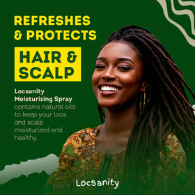 Locsanity sprayed on microlocs demonstrating lightweight hydration benefit: no buildup