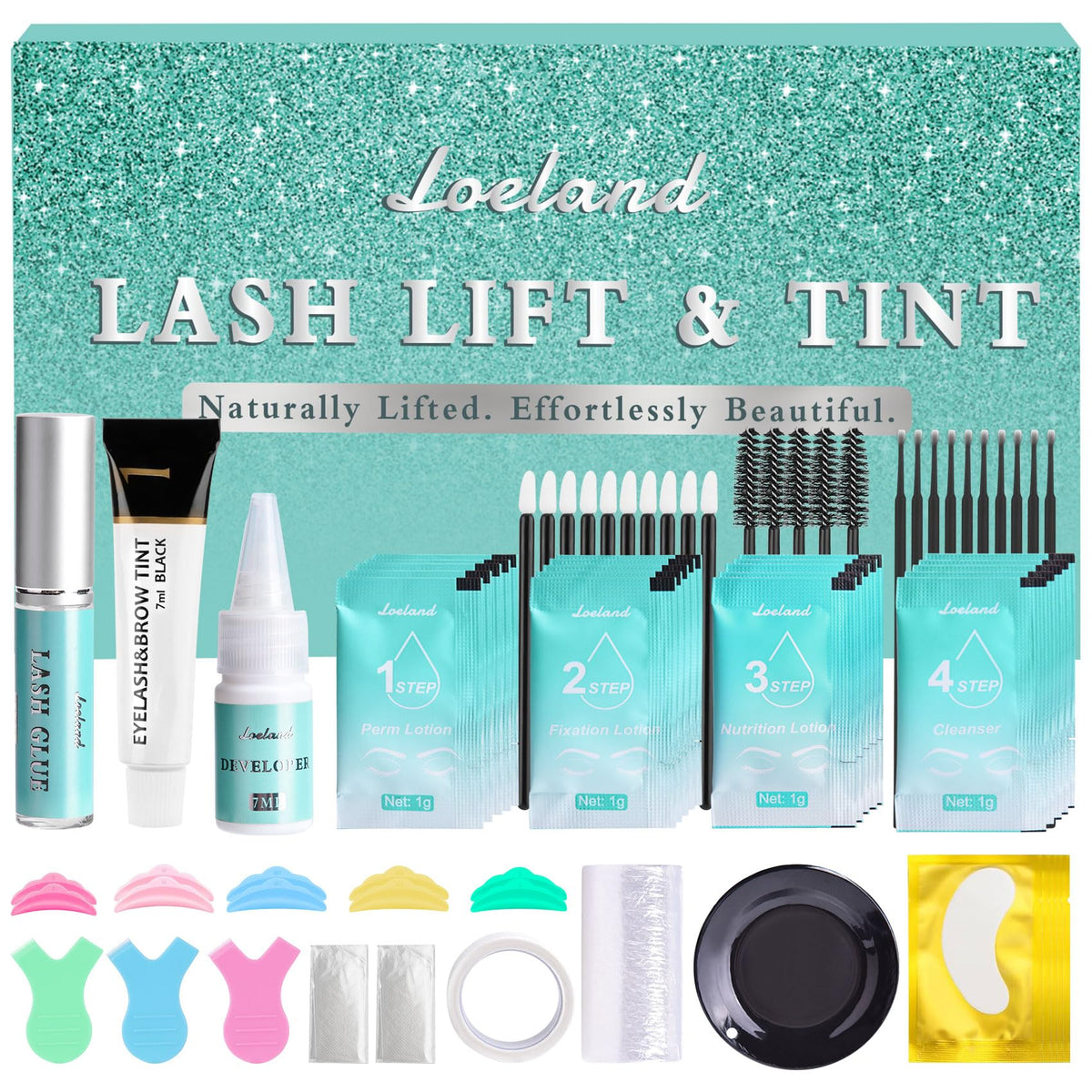 Loeland kit box front view showing complete lash lift set benefits