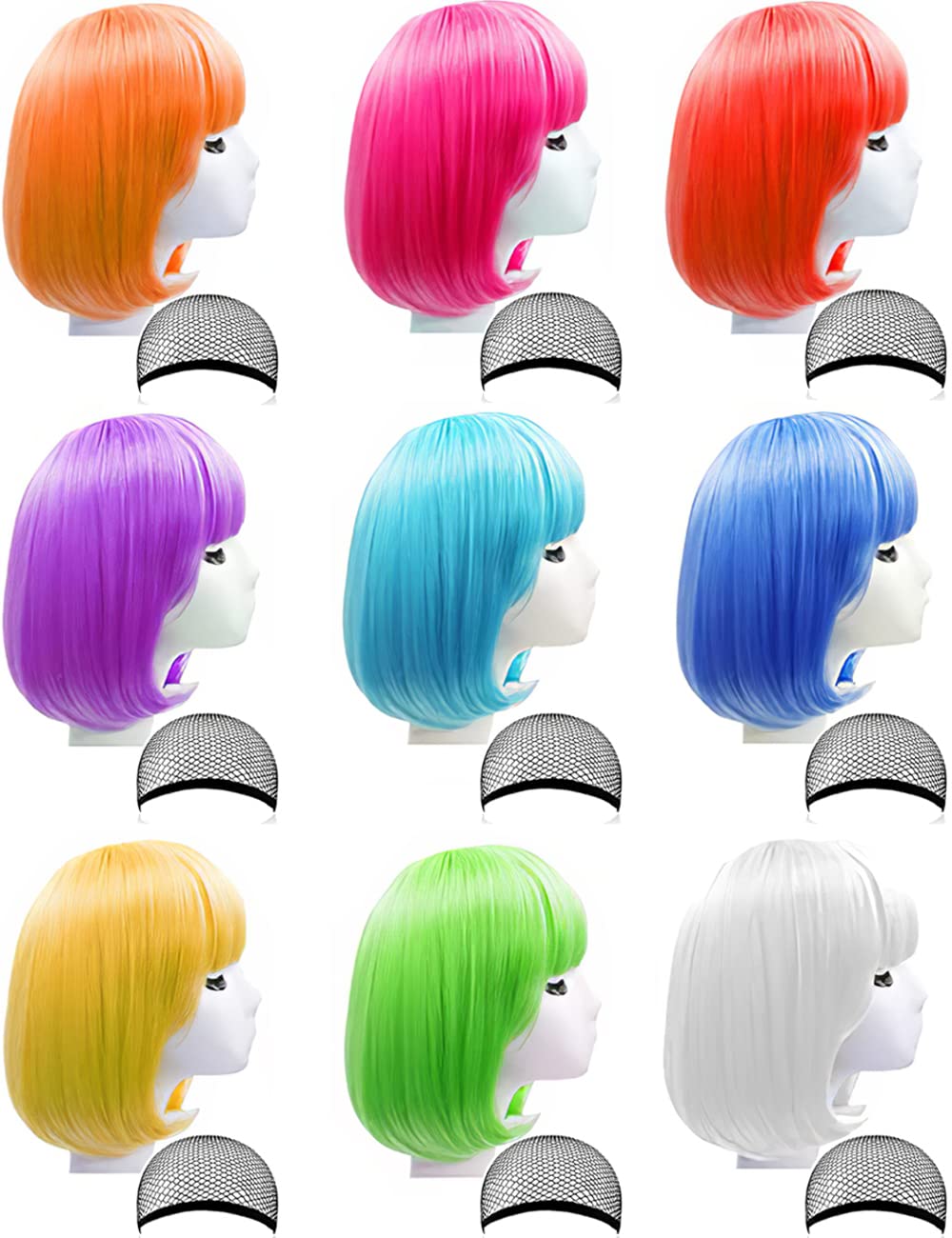LOHO WONDERZ front view of nine colorful bob wigs showing variety and instant style