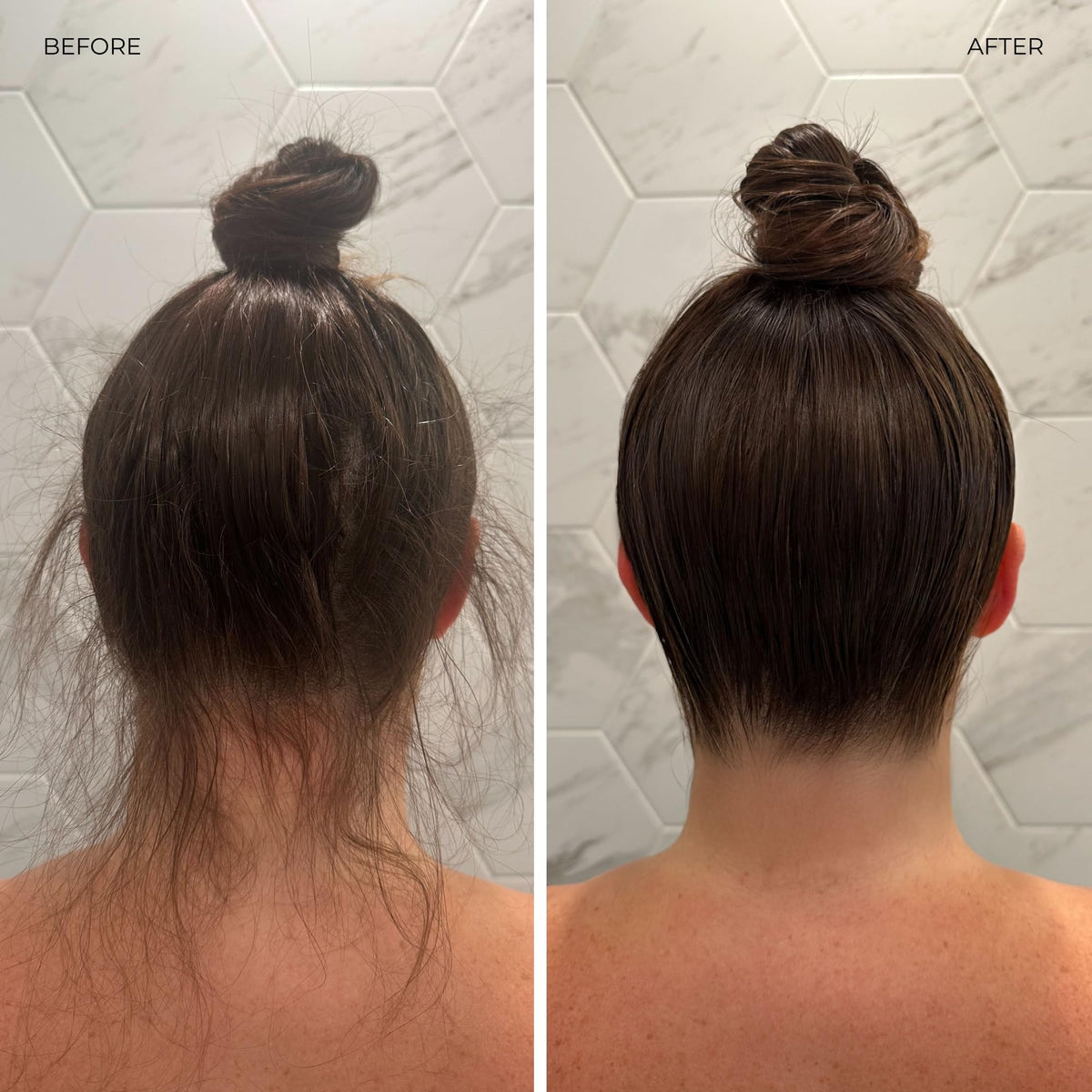 Applying LolaVie paste to damp hair to shape and control frizz while styling