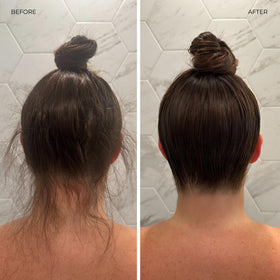 Applying LolaVie paste to damp hair to shape and control frizz while styling