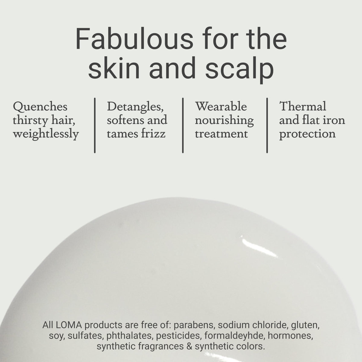 Loma Hair Care apricot and mango fruit beside jar indicating scent benefit
