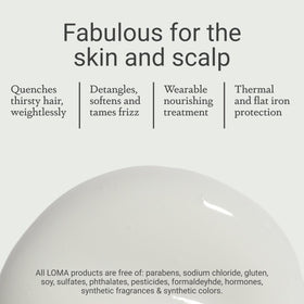 Loma Hair Care apricot and mango fruit beside jar indicating scent benefit