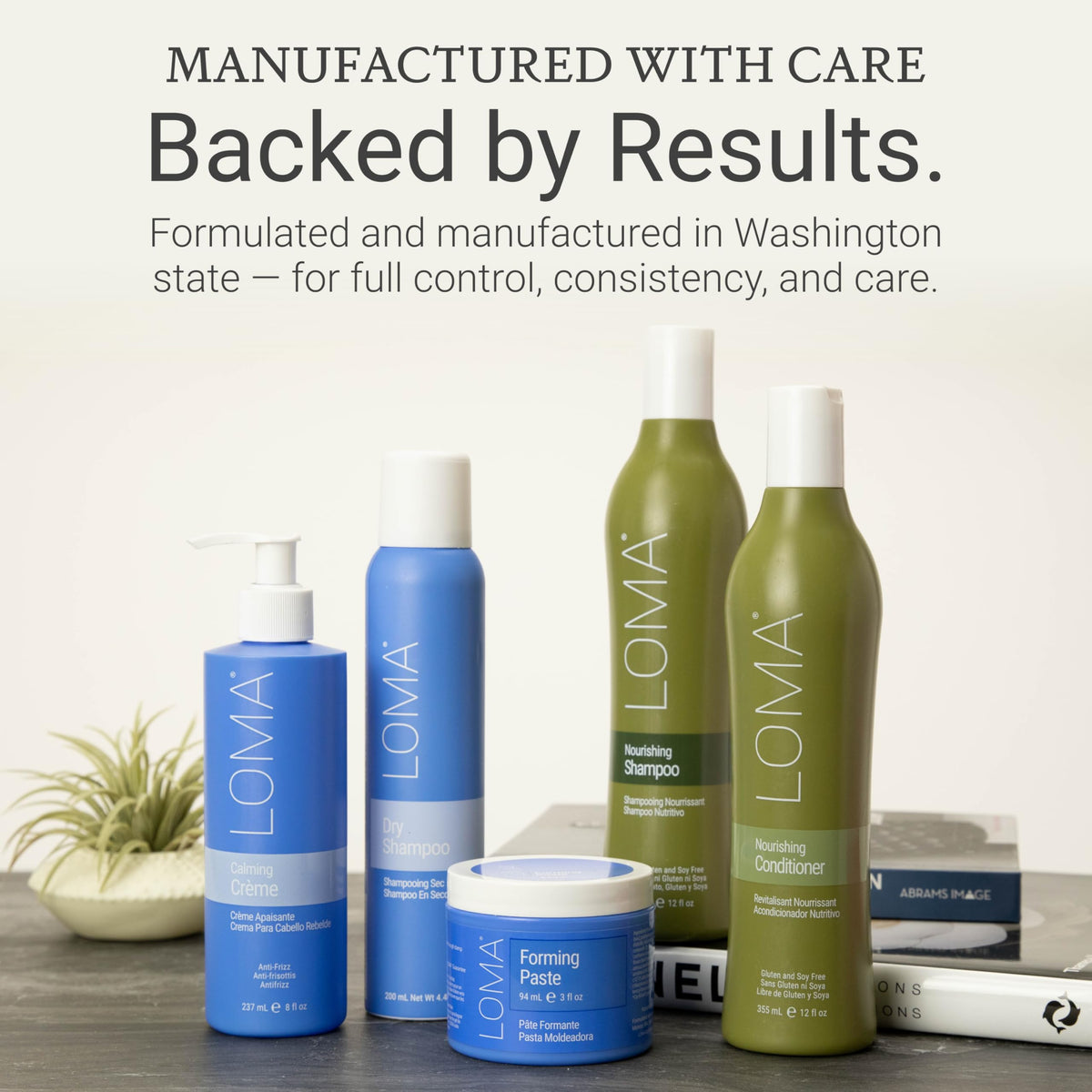 Loma Hair Care label closeup showing ingredient callouts and clean formula