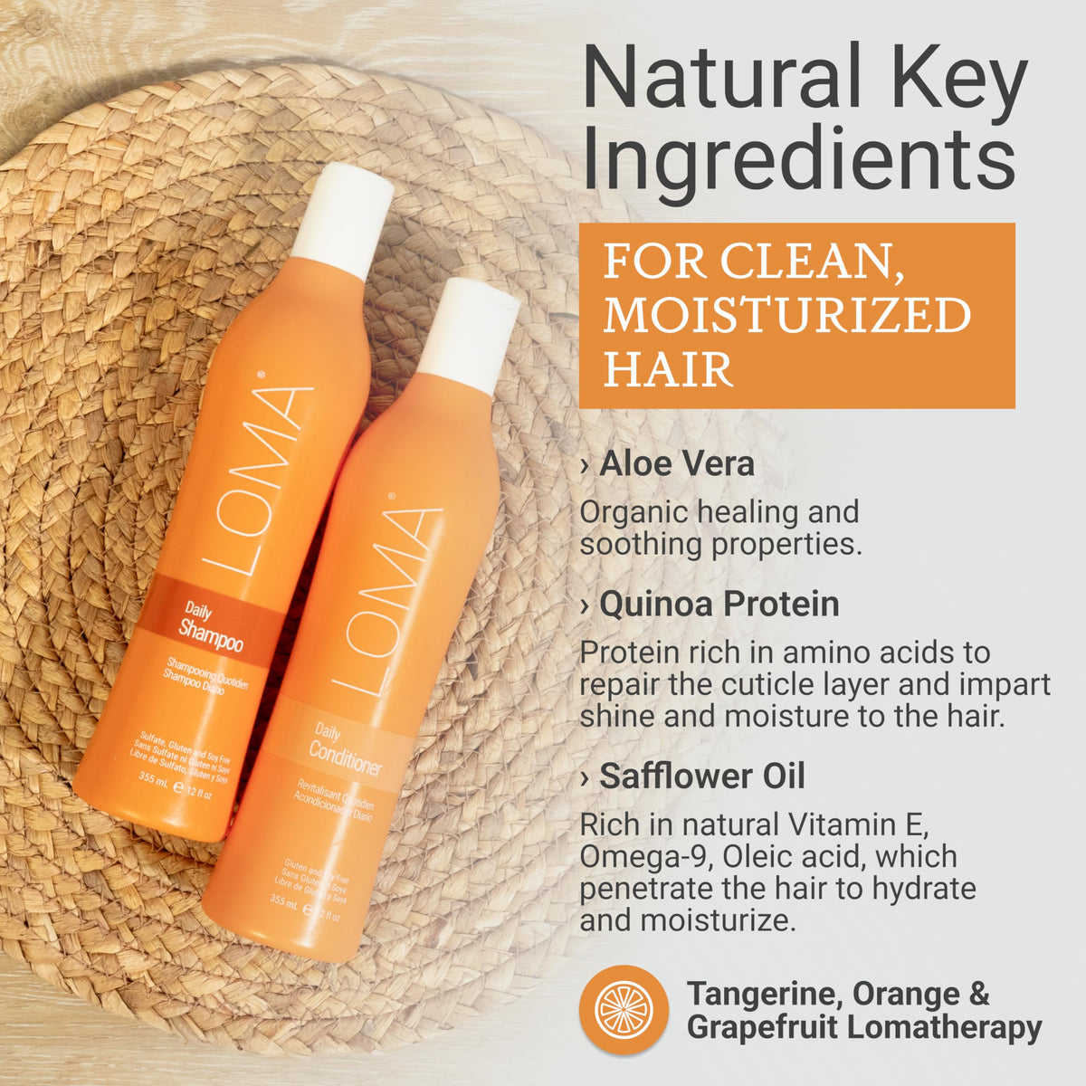 LOMA conditioner pump and label emphasizing lightweight conditioning benefits