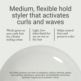 Loma Curvature before and after in hair illustrating curl definition and frizz reduction